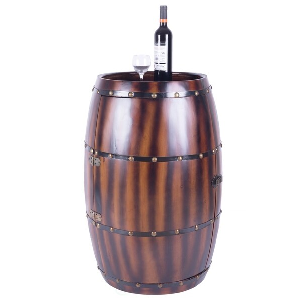 Wooden Wine Barrel Bar Cabinet End Table with Latch, 27 Bottle Holder