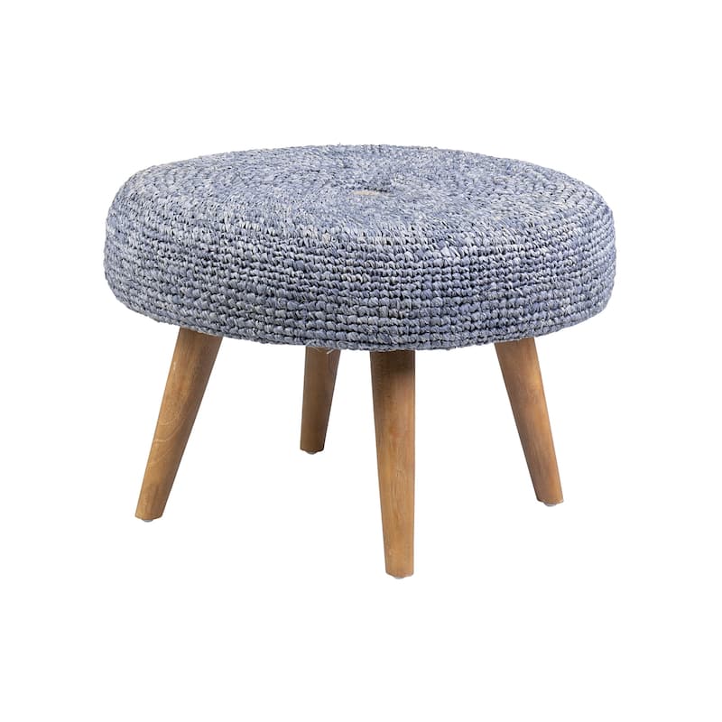 Natural Handmade Raffia Wood Ottoman by East at Main