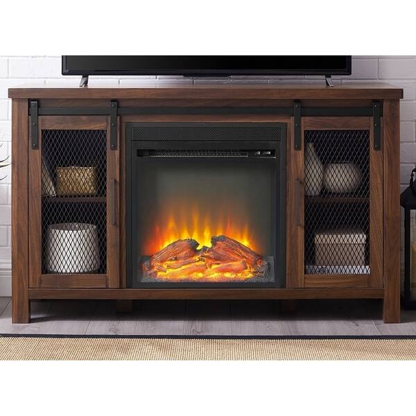 Shop The Gray Barn Kujawa Mesh Sliding Door Fireplace Tv Stand