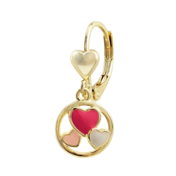 Mini Pink Enamel Butterfly Round Pendant Created CZ 14k Yellow Gold