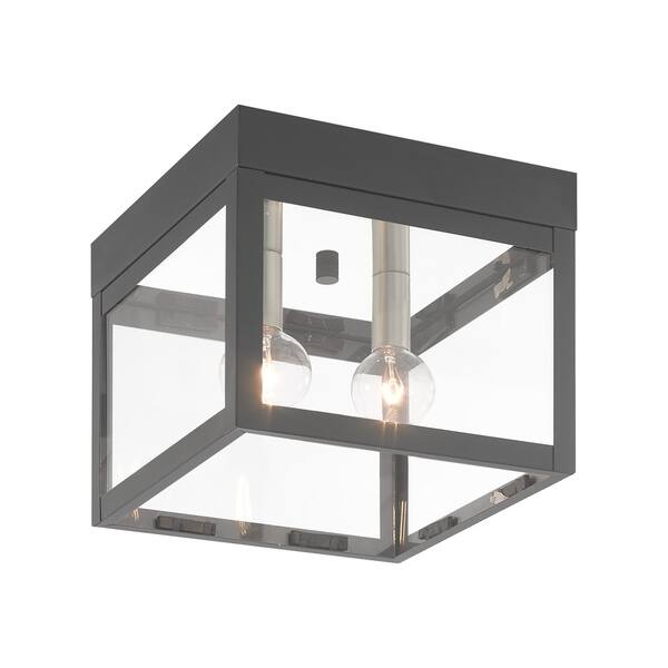 slide 1 of 11, Livex Lighting Nyack 2-Light Outdoor Ceiling Mount - 8"Sq. x 7"H - 8"Sq. x 7"H