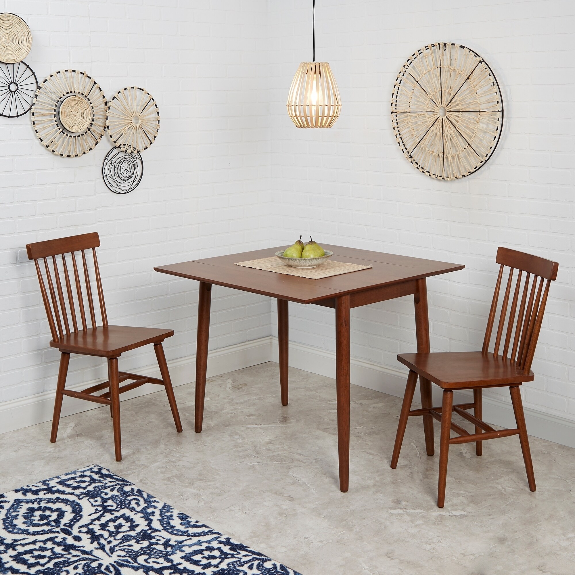 Connor Mid Century Modern Drop Leaf Dining Table Set With 2 Drop Leaf Dining Table