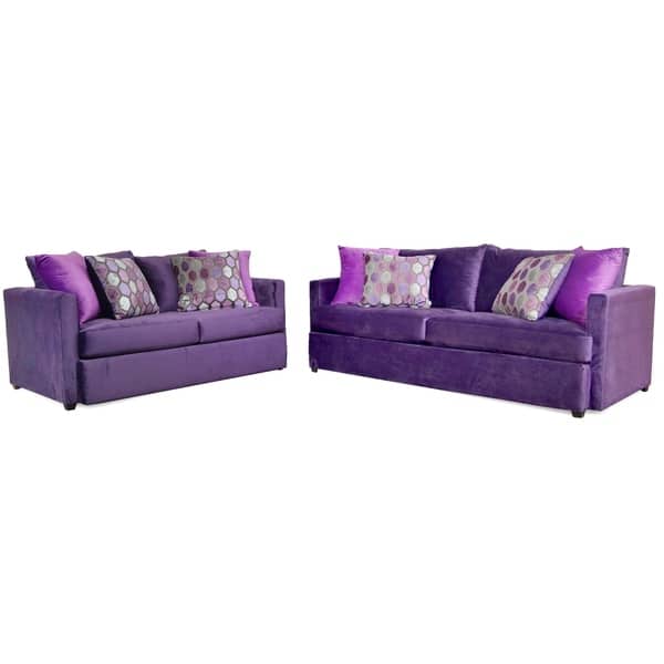 slide 1 of 6, Adams Two Piece Sofa and Loveseat Set Purple
