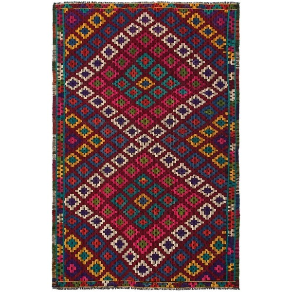 eCarpetGallery Flat-weave Yoruk Dark Red Wool Sumak - 6'1 x 9'6