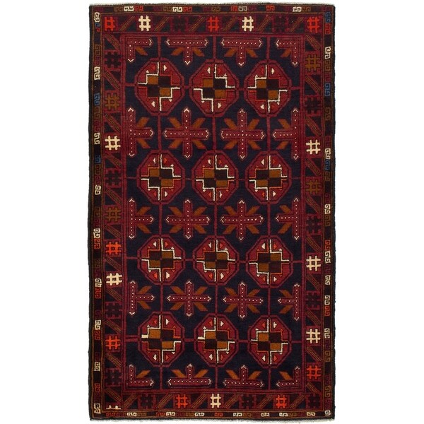 eCarpetGallery Hand-knotted Teimani Dark Navy, Dark Red Wool Rug - 3'8 x 6'2