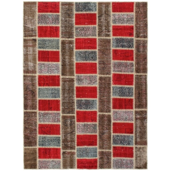 eCarpetGallery Hand-knotted Color Transition Patch Brown Wool Rug - 5'7 x 7'6