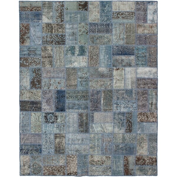 eCarpetGallery Hand-knotted Color Transition Patch Light Blue Wool Rug - 5'9 x 7'4