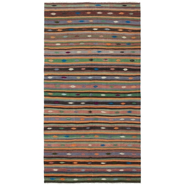 eCarpetGallery Flat-weave Bohemian Dark Copper Wool Kilim - 5'4 x 10'10