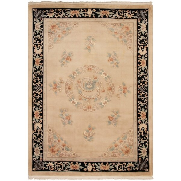 eCarpetGallery Hand-knotted Aubousson Light Khaki Wool Rug - 7'1 x 10'0