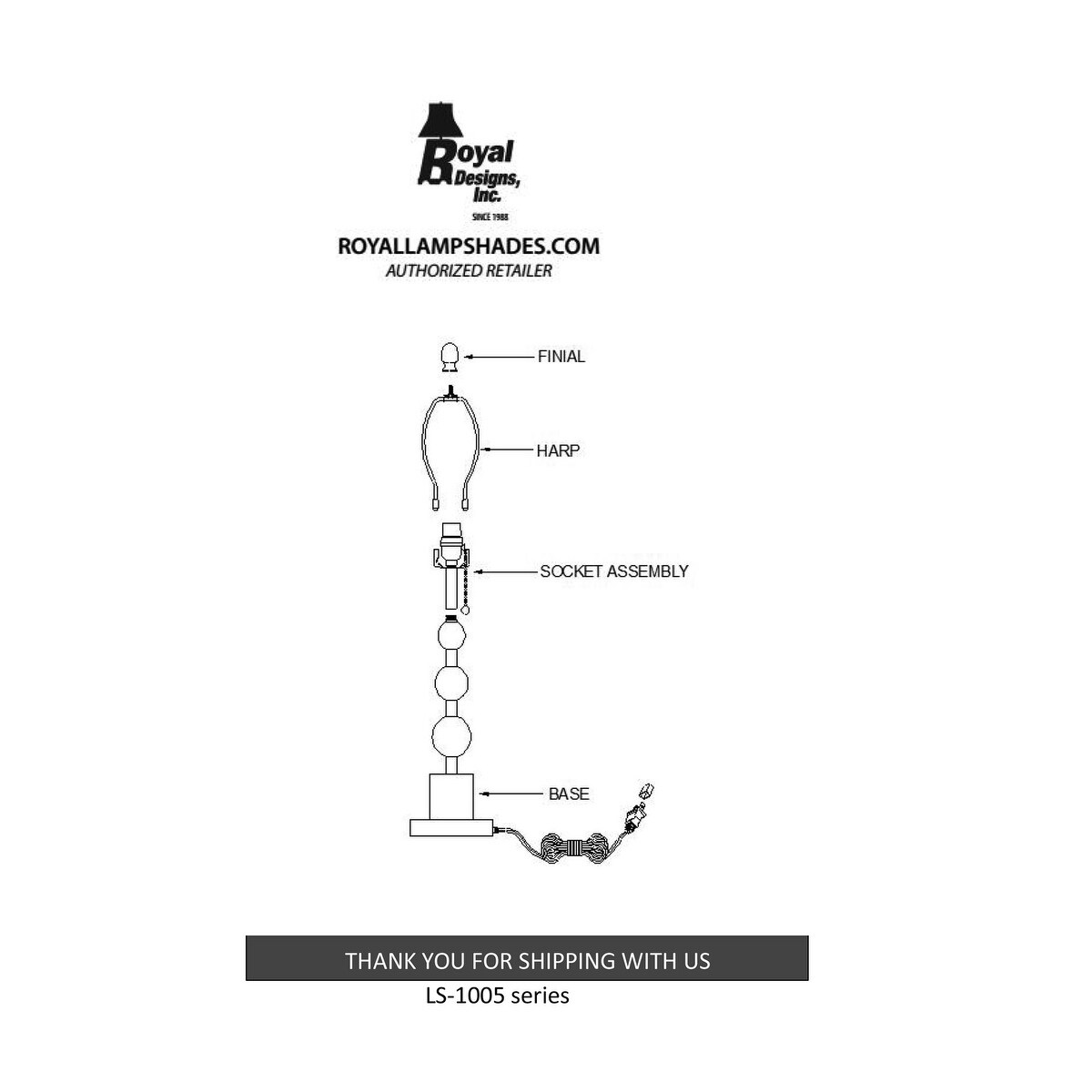 Royal Designs Lamp Bases with Crystal Ball Accents, Matching Harp and