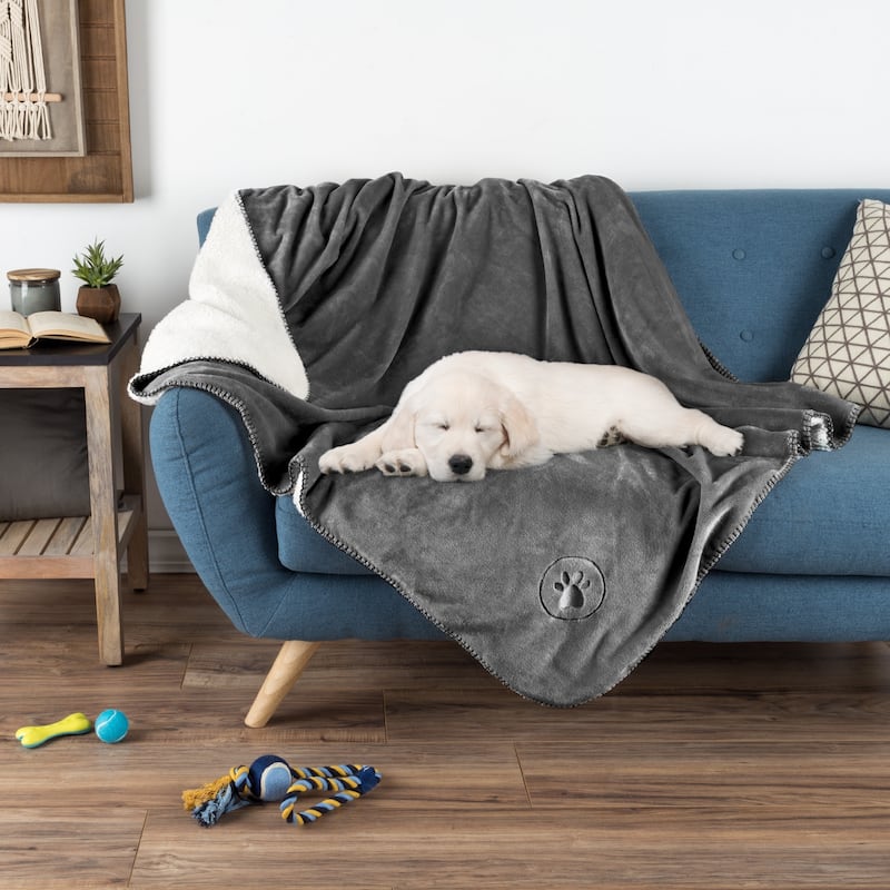 Waterproof Pet Blanket 60inx50in Plush Throw Protects Furniture by Petmaker - grey