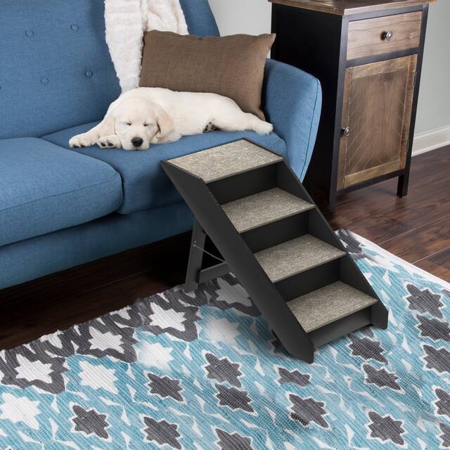 Folding Pet Stairs Carpeted Foldable Wood up to 80lbs by Petmaker