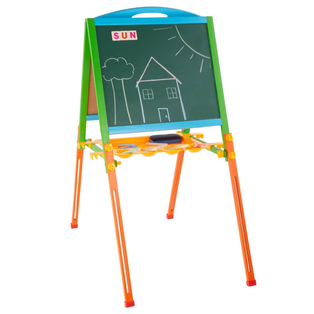 Kids Two Sided Wooden Easel Magnetic Chalkboard and Whiteboard by Hey! Play!