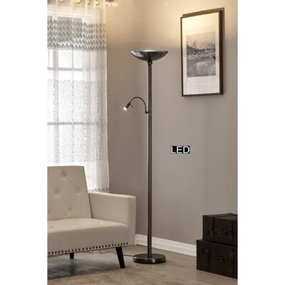 Artiva Saturn II LED Torchiere Floor lamp with Reading Light, 71, Black