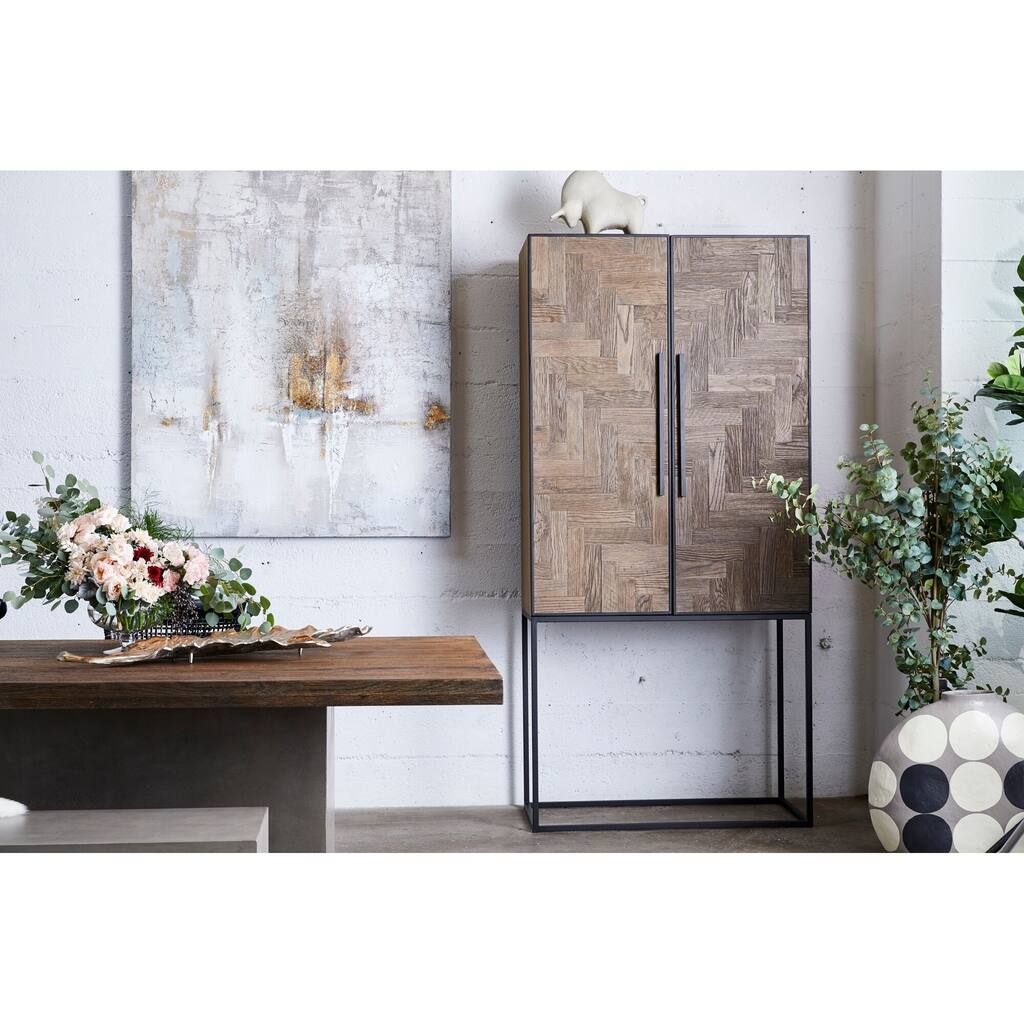 Aurelle Home Reclaimed Oak Herringbone Cabinet