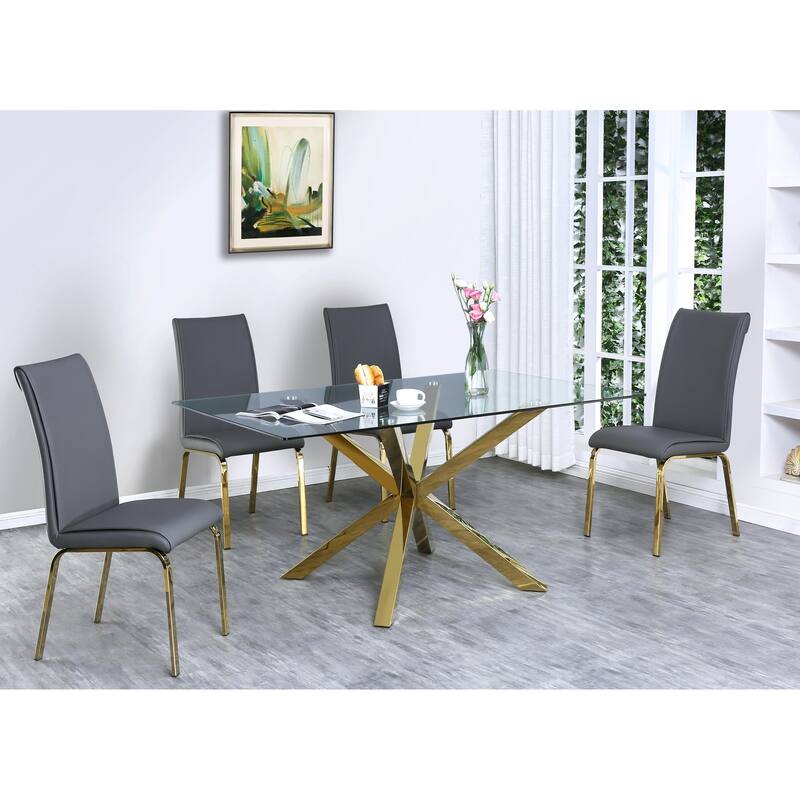 Best Quality Furniture Contemporary Glass 5-piece Dining Set - Table + 4 Chairs - Dark Grey/Gold