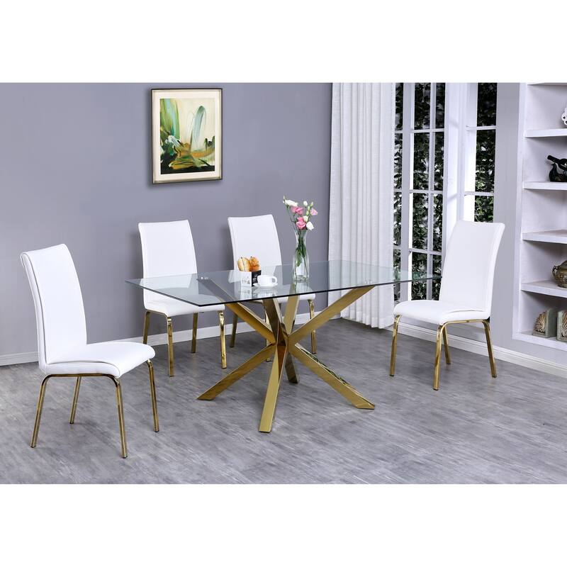 Best Quality Furniture Contemporary Glass 5-piece Dining Set - Table + 4 Chairs - White