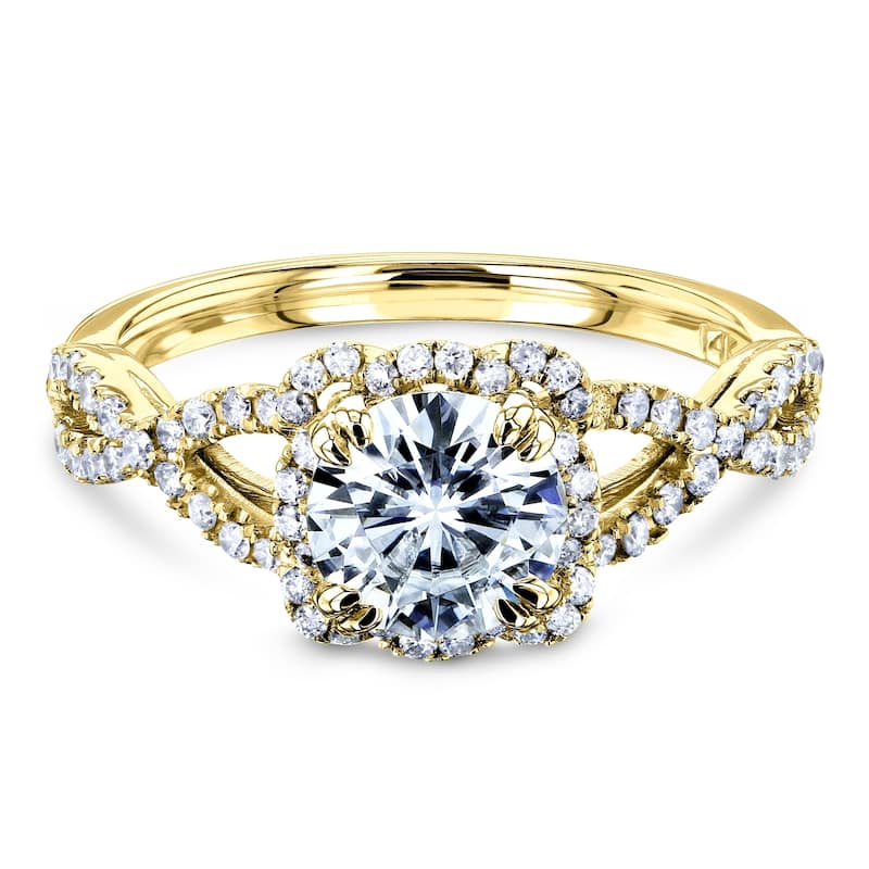 Annello by Kobelli 14k Gold Moissanite Fancy Halo Cross Split Shank Engagement Ring - Multiple Colors