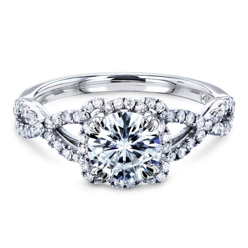 Annello by Kobelli 14k Gold Moissanite Fancy Halo Cross Split Shank Engagement Ring - Multiple Colors