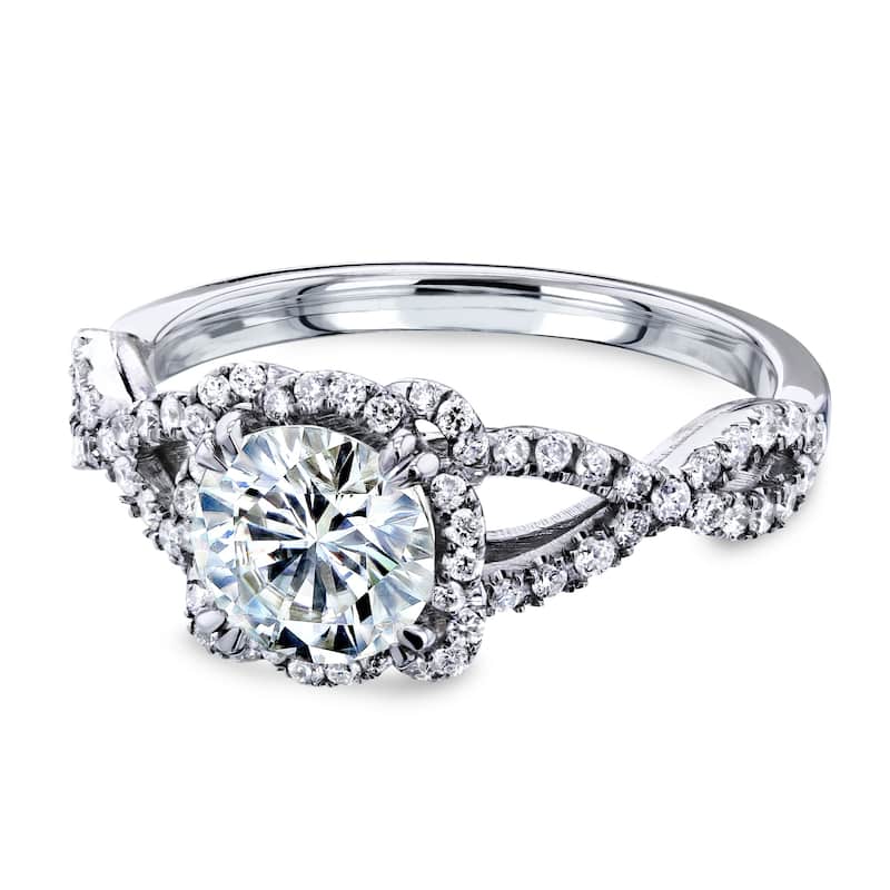 Annello by Kobelli 14k Gold Moissanite Fancy Halo Cross Split Shank Engagement Ring - Multiple Colors