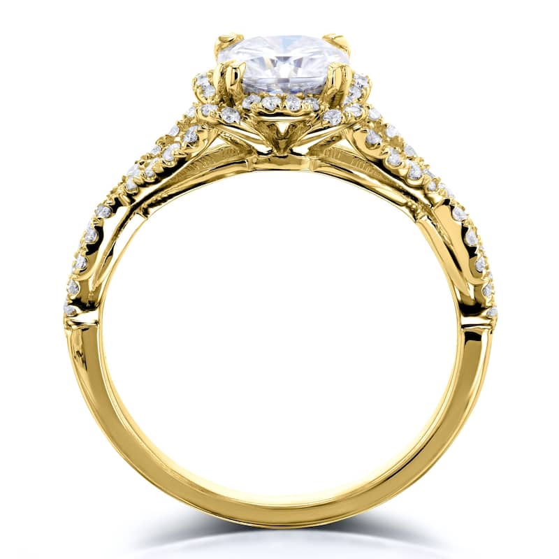 Annello by Kobelli 14k Gold Moissanite Fancy Halo Cross Split Shank Engagement Ring - Multiple Colors