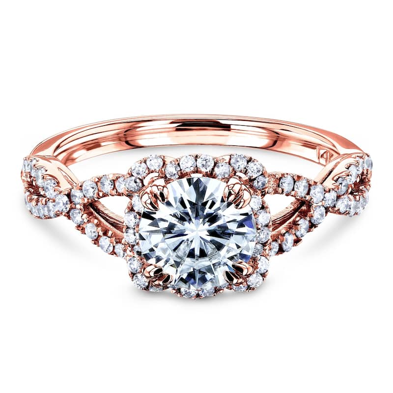 Annello by Kobelli 14k Gold Moissanite Fancy Halo Cross Split Shank Engagement Ring - Multiple Colors