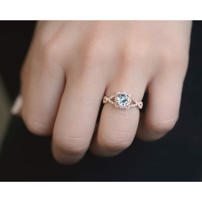 Annello by Kobelli 14k Gold Moissanite Fancy Halo Cross Split Shank Engagement Ring - Multiple Colors