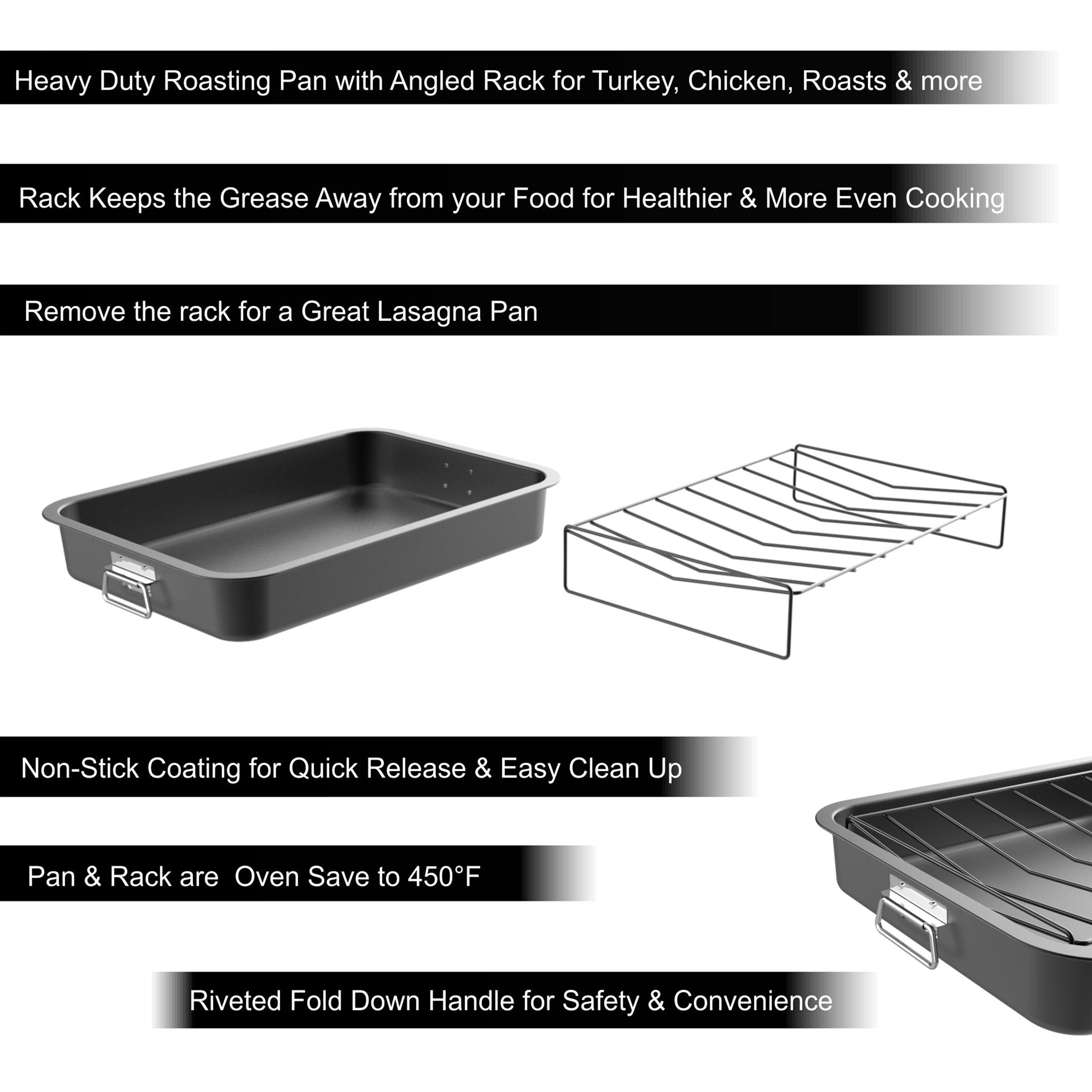 Roasting Pan with Rack-Nonstick Oven Roaster with Removable Grid