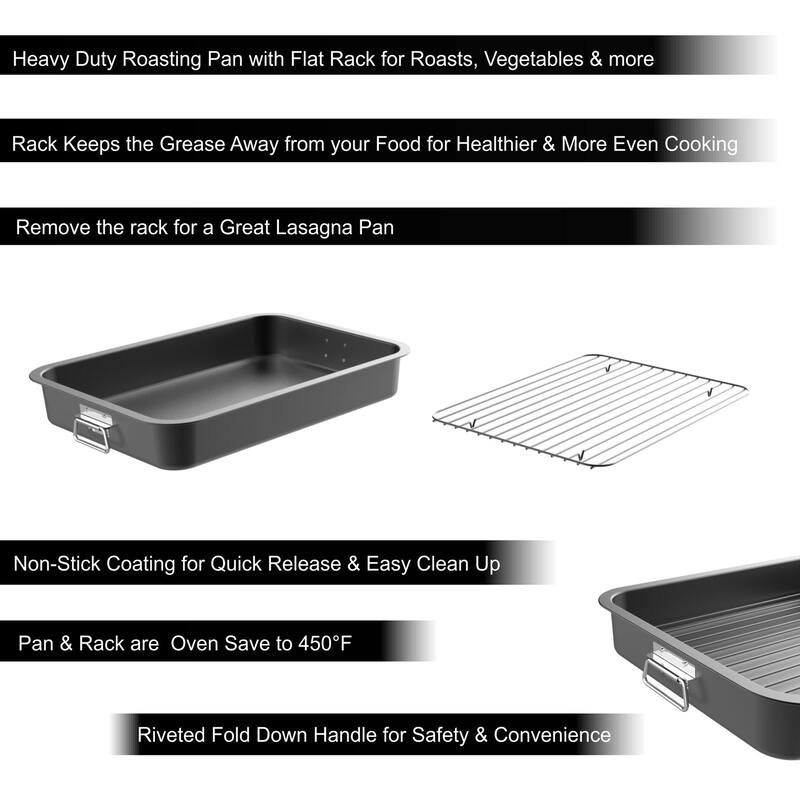 Roasting Pan with Flat Rack Nonstick Oven Roaster by Classic Cuisine