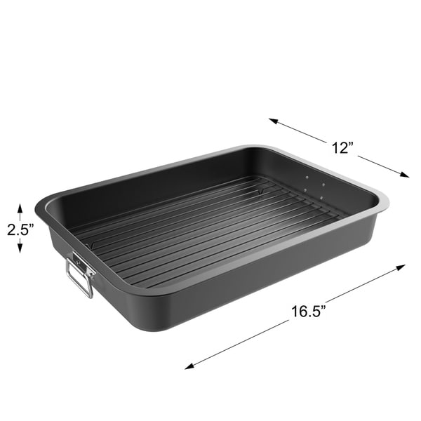 15 x 11/" Gray 15 x 11/" Good Cook Nonstick Large Roast Pan with Rack