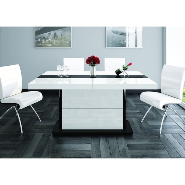 black and white extendable dining table