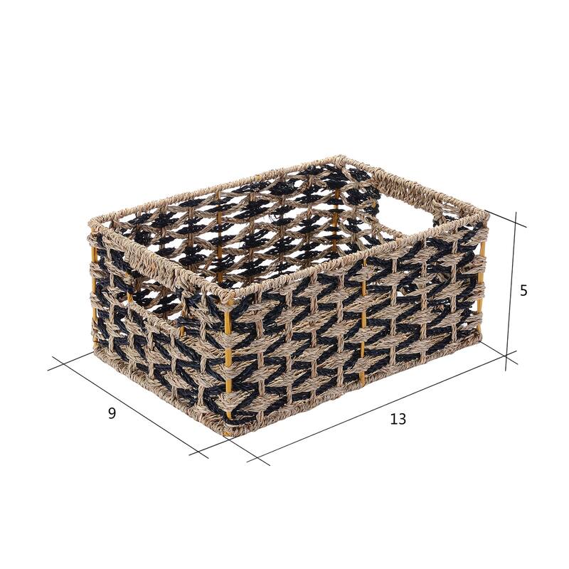 Villacera Rectangle Hand Weaved Wicker Baskets Natural Seagrass Bins Set of 2