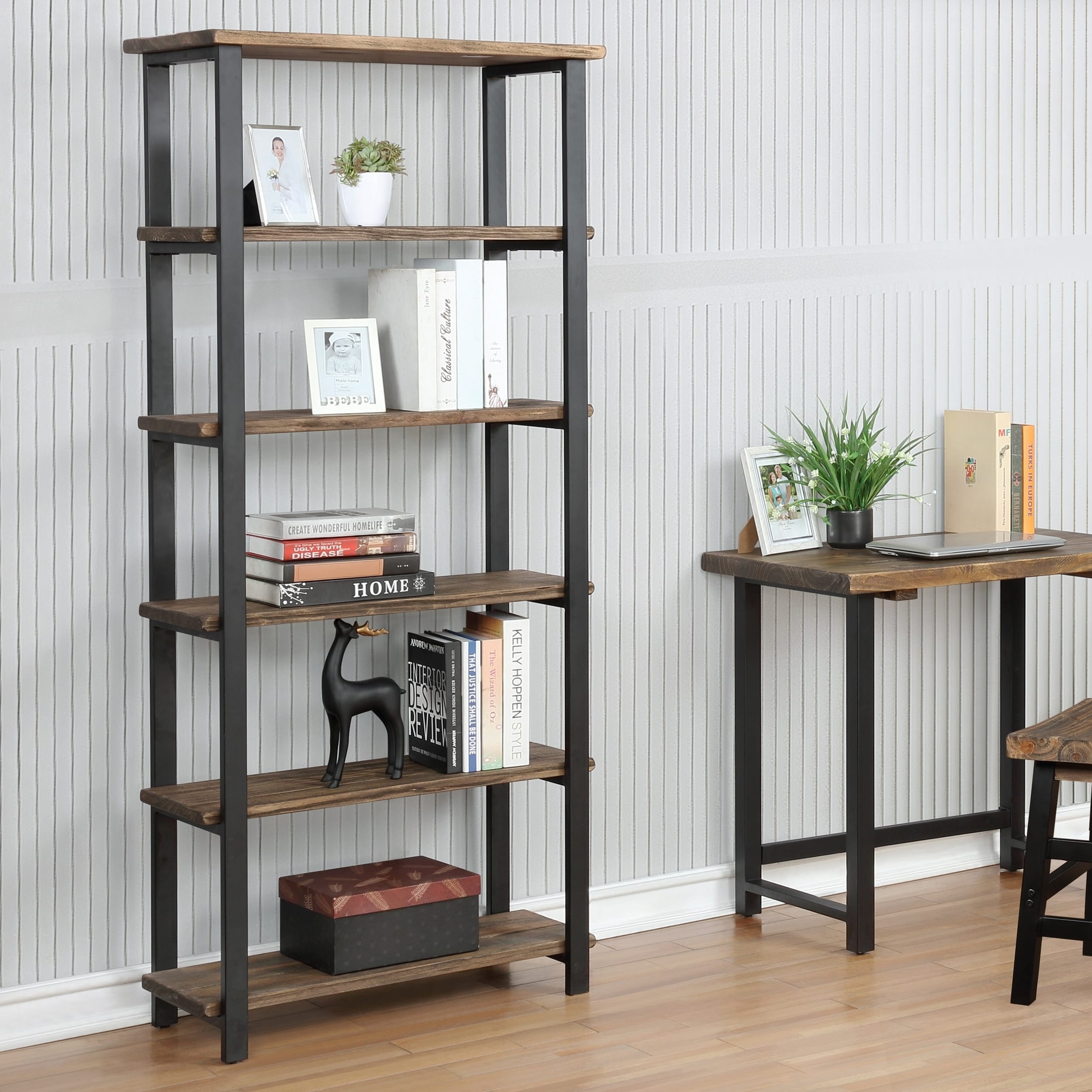 Shop Carbon Loft Lawrence 5 Shelf Metal And Solid Wood Bookcase