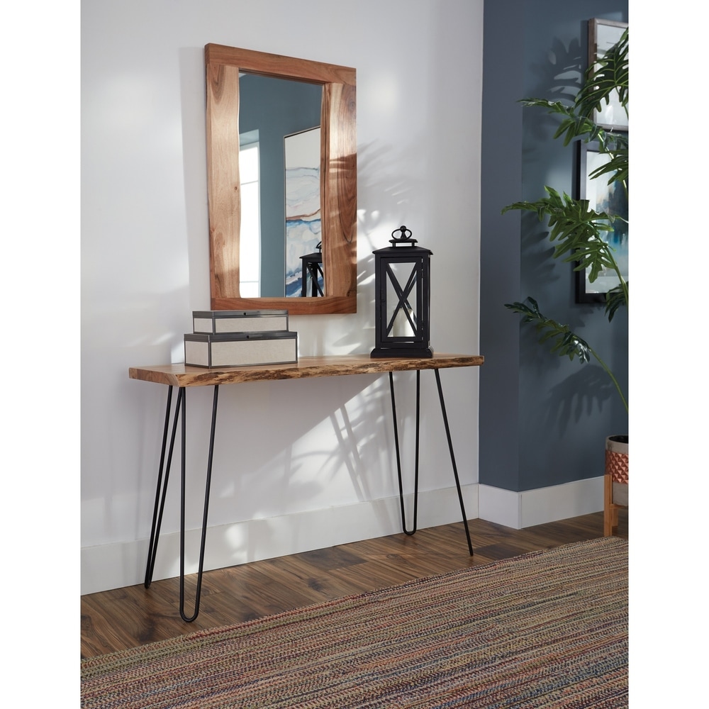 Carbon Loft Czuchry Hairpin Natural Live Edge Console and Mirror Set