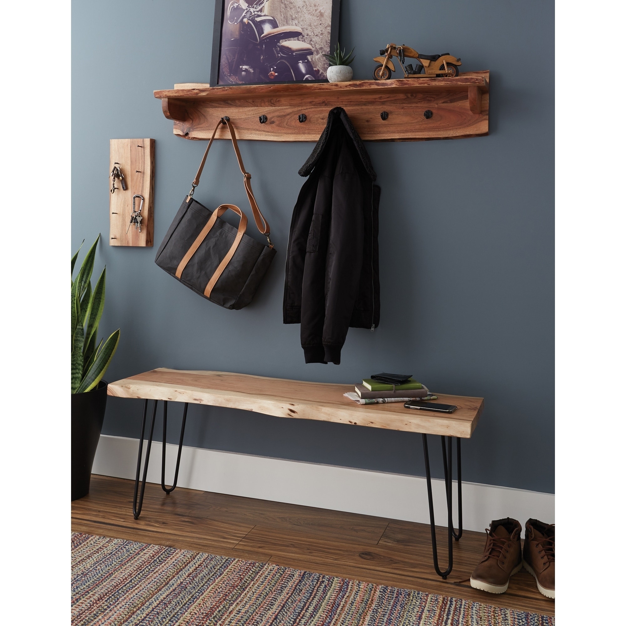 48 Ryegate Live Edge Wood Bench With Coat Hook Shelf Set Natural