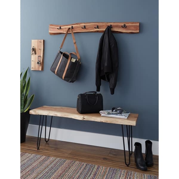 Shop Hairpin Natural Live Edge 48 Bench With Coat Hook Set On