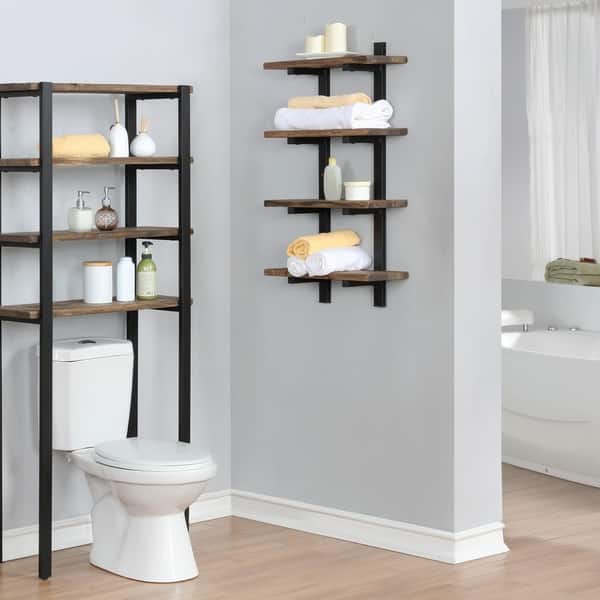 slide 2 of 7, Carbon Loft Lawrence Metal and Solid Wood Bath Natural 36-inch Wall Shelf