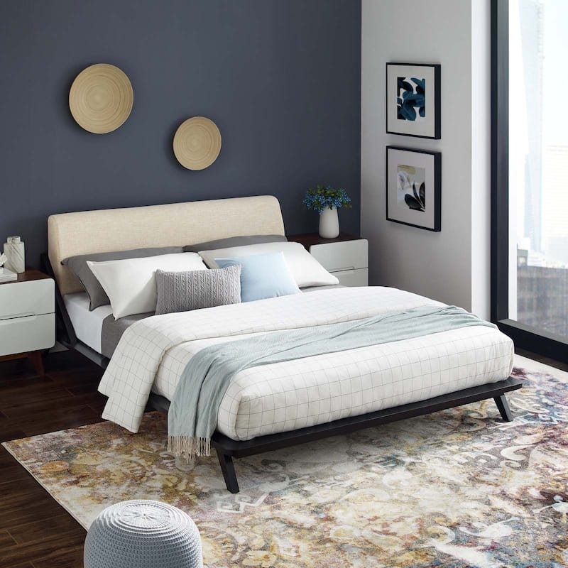 Luella Queen Upholstered Fabric Platform Bed - Cappuccino Beige