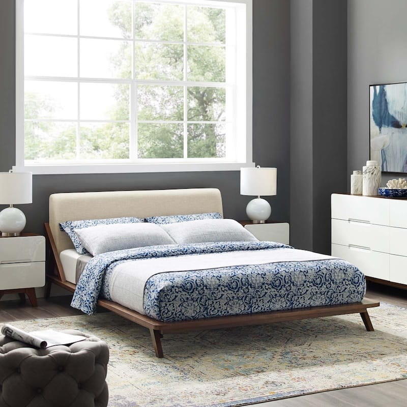 Luella Queen Upholstered Fabric Platform Bed - Walnut Beige