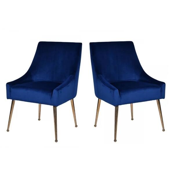 Modrest Castana Modern Blue Velvet & Gold Dining Chair (Set of 2 ...