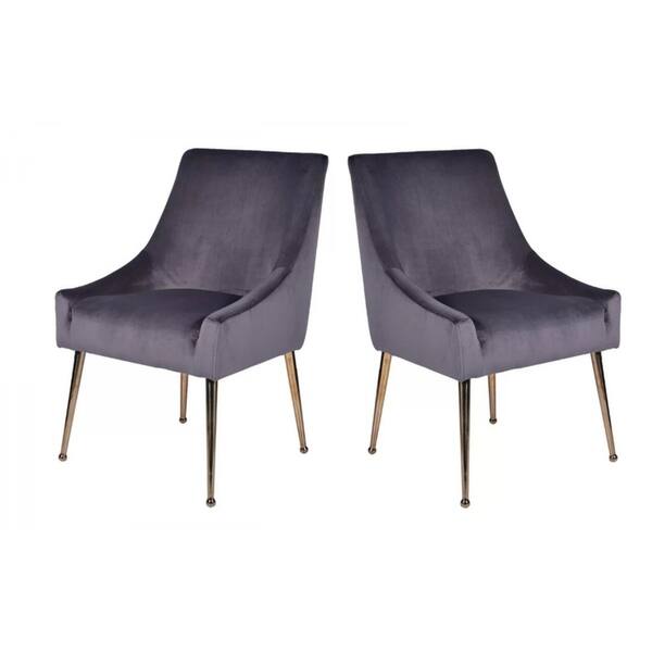 Modrest Castana Modern Grey Velvet & Gold Dining Chair (Set of 2) Bed