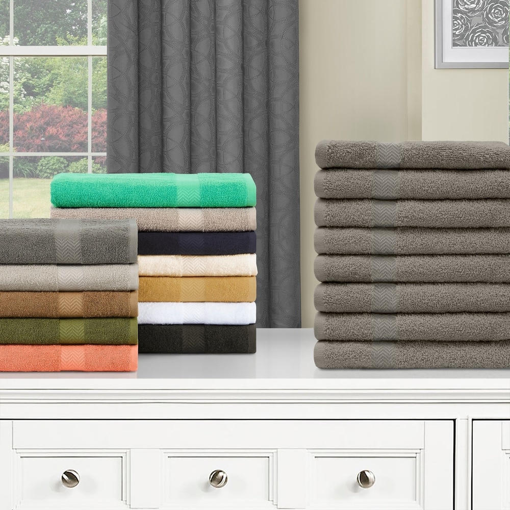 8-Piece Combed Cotton Kitchen Towels Set - Chevron Weave by
