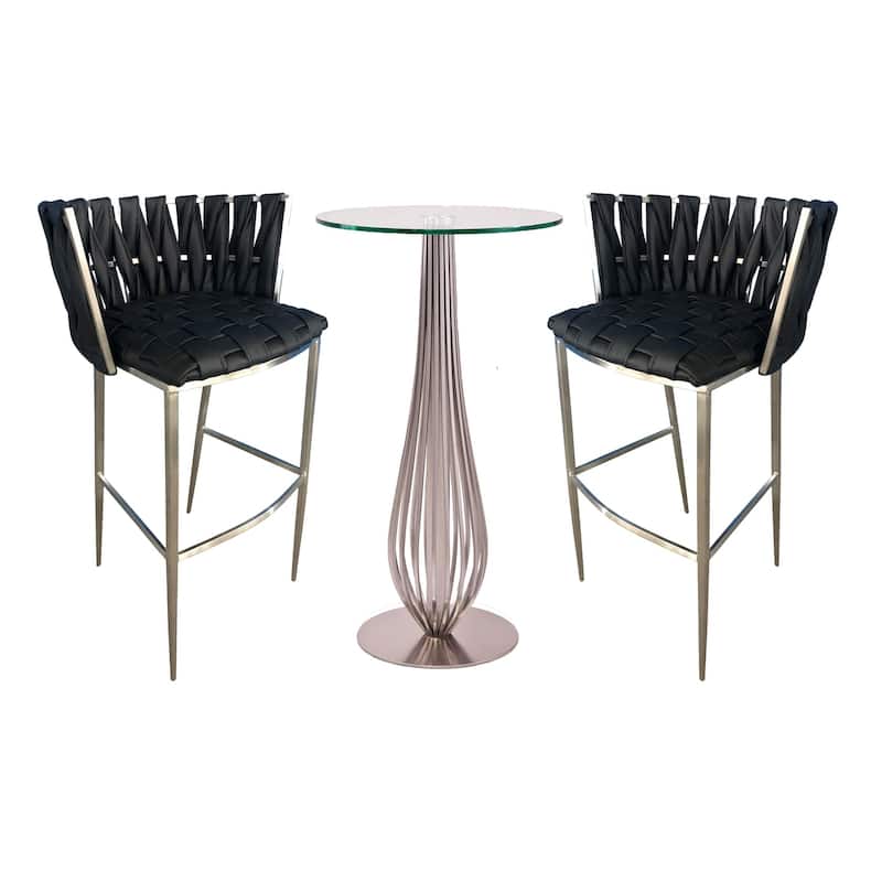 Pub Table with Bar Stools 30" Height Matching Barcelona 3Pc Set - Black