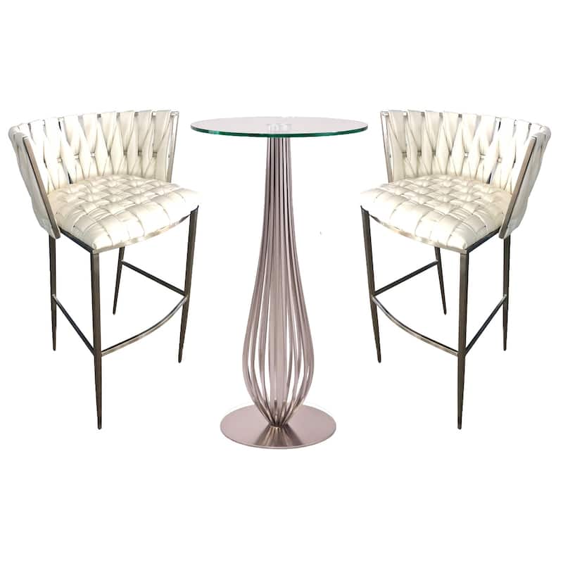 Pub Table with Bar Stools 30" Height Matching Barcelona 3Pc Set - White