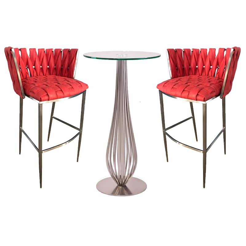 Pub Table with Bar Stools 30" Height Matching Barcelona 3Pc Set - Red