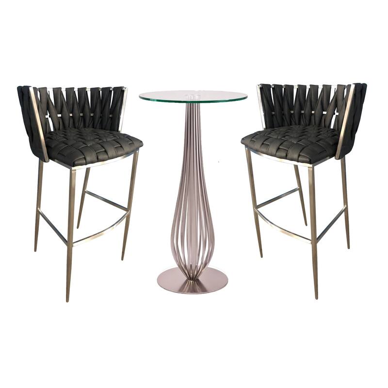 Pub Table with Bar Stools 30" Height Matching Barcelona 3Pc Set - Grey