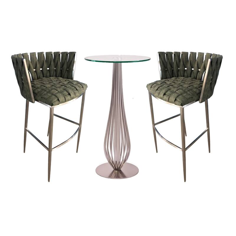 Pub Table with Bar Stools 30" Height Matching Barcelona 3Pc Set - Green