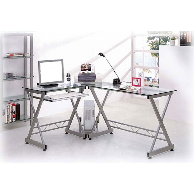 Shop Deluxe Tempered Glass L Shaped Computer Desk Free Shipping