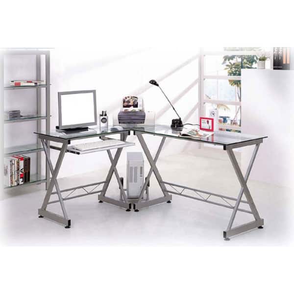 Deluxe Tempered Glass L-shaped Computer Desk