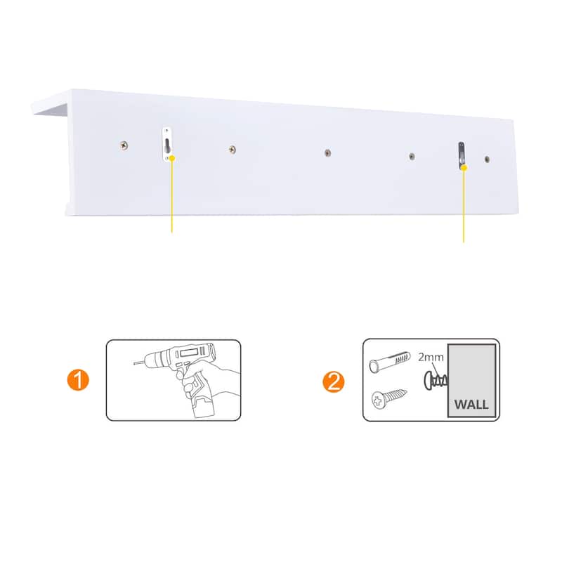 Danya B. 24" Wall Mount Wooden Coat Rack with 5 Hanger Hooks and Display Shelf - White